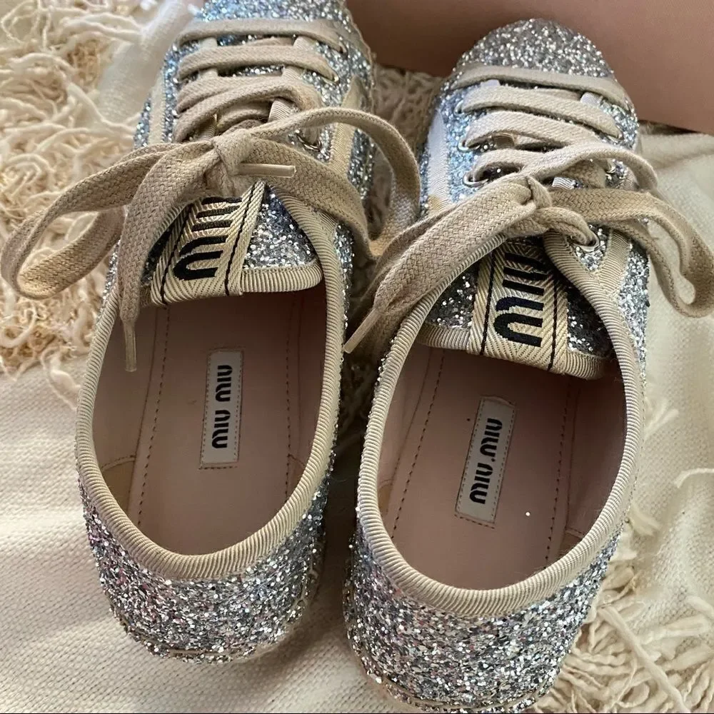 MIU MIU Logo Lace Up Platform Espadrille Sneakers